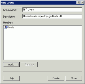 Creazione del gruppo di utenti GIT Users