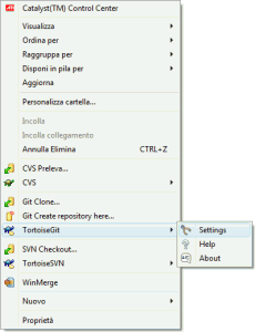 Menù di contesto di TortoiseGit