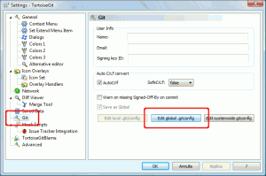 Finestra delle opzioni di TortoiseGit