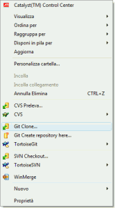 Menù di contesto di TortoiseGit per clonare un repository